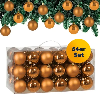 Produktbild von DEUBA® Weihnachtskugeln 54tlg Ø 6cm Kunststoff matt glänzend Christbaumkugeln Christbaumschmuck Anhänger Weihnachtsbaumkugeln Weihnachtsdeko Braun