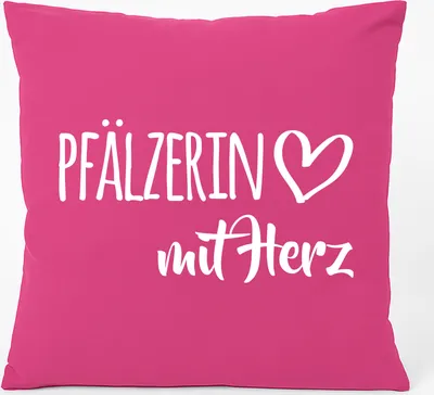 Produktbild von Huuraa Kissen Pfälzerin mit Herz 40x40cm mit Füllung Fuchsia Baumwolle Dekokissen Geschenkidee
