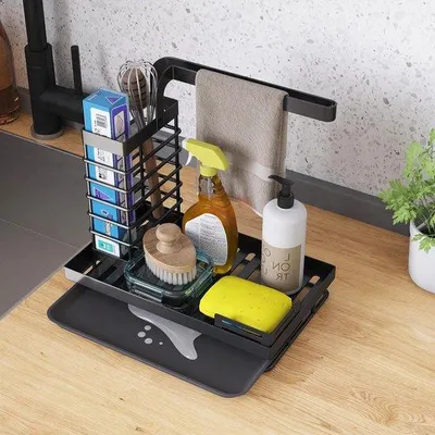 Produktbild von Famanu Spülmittelorganizer mit Abtropfschale - Schwarz