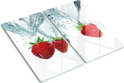 Obrázok produktu pre Sklenená ochranná doska – Kryt varnej dosky – Kryt na indukčnú dosku – 2x30x52 cm – Rýchle čistenie – Tvrdené sklo – Jahody Voda