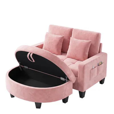 Productafbeelding van Tweezitsbank met chaise longue BEALIFE, 130x72x87 cm | Met opbergbank | Roze | AR59