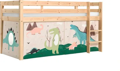 Produktbild von Halbhohes Bett Pino mit Textilset Dino Kiefer Natur lackiert