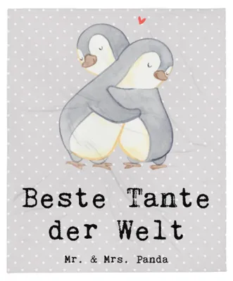 Produktbild von Mr. & Mrs. Panda Tagesdecke Pinguin Beste Tante der Welt - Grau Pastell - Geschenk, Decke, Dankeschön, Kuscheldecke, Bettüberwurf, Taufe, Geschenkidee, Nichte, Familie