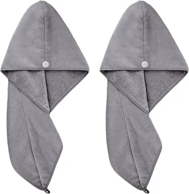 Obrázok produktu pre Mikrovláknová utierka Mikrovláknová vlasová turbanová osuška 2-pack, tmavošedá, ultra-absorbčná, rýchle