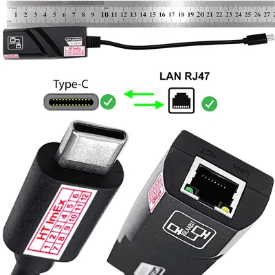 Produktbild von Schwarz USB C 3.1 RJ45 LAN Adapter Gigabit für  Lenovo, DELL, HP Laptop Notebook