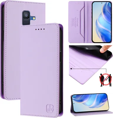 Produktbild von Lederhülle für Samsung Galaxy A6 2018 Hülle Flip Brieftasche Kartenfächern Ständer Schutzhülle Violett