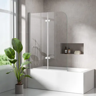 Zdjęcie produktu dla S'AFIELINA kabina prysznicowa do wanny 100 x 140 cm 2-częściowy składany panel ścienny mocowanie do wanny wykonane z 6 mm szkła bezpiecznego ESG z powłoką NANO