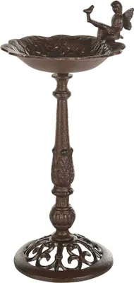 Produktbild von BELIANI Vogeltränke Braun Metall 53 cm Hoch Blumenform Feen-Figur mit Ständer Standfuß Modern Stehend Vogelbad Vogelbrunnen für Garten Außenbereich