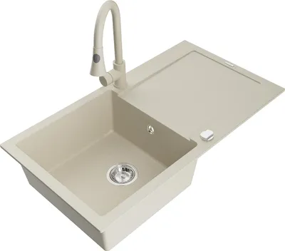 Produktbild von Mexen Leo 1 Becken-Granitspüle mit Abtropffläche und Mischbatterie Elia, Beige - 6501-69-670101-69