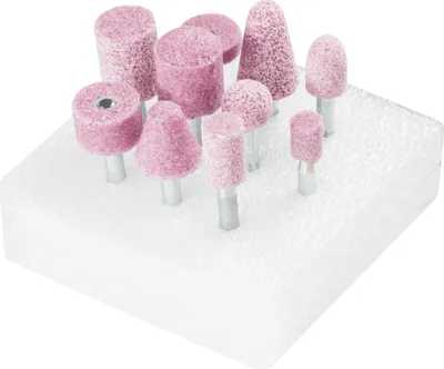 Produktbild von PFERD STEEL EDGE Schleifstift-Set 10-tlg. Schaft-Ø 6 mm A30 für Stahl- und Stahlguss, Schleifstein, Gussstahl, Stahl, Pink, Silber, 6 mm, 256 g, 105 mm