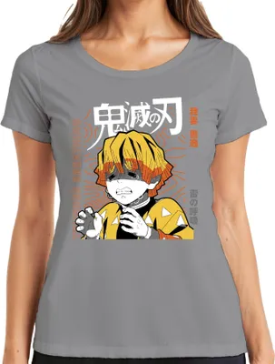 Productafbeelding van Zenitsu Demon Slayer Anime Manga, huilend, bliksem, cadeau, Japan, Y2K streetwear, dames T-shirt, grijs, maat M