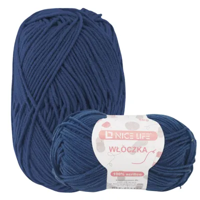 Zdjęcie produktu dla Materiał rzemieślniczy, wełna, włóczka do robótek ręcznych DARK BLUE Nice Life, 100%.poliakryl , motek 50g