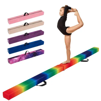Produktbild von GOPLUS Schwebebalken 240 cm, klappbarer Gymnastikbalken mit Holzuntergrund, rutschfeste Unterseite, Balancierbalken für Kinder & Jugendliche, ‎Bunt
