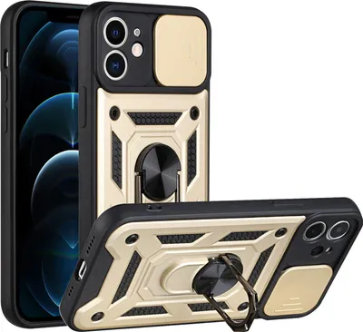 Produktbild von iPhone 12 Hülle mit 360° Drehbarer Magnetische Ring Ständer Halter Dia Kameraschutz TPU Bumper Silikon Schutzhülle für iPhone 12 Gold