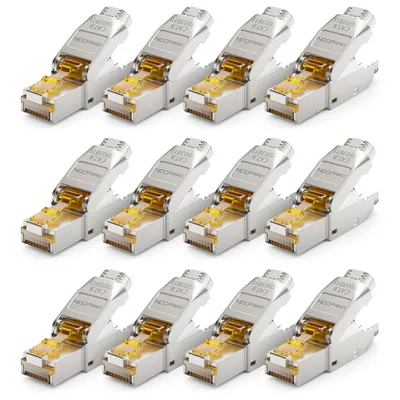 Produktbild von deleyCON 12x CAT 8 Netzwerkstecker RJ45 Werkzeuglos Geschirmt 40Gbit/s Netzwerk Stecker für Rohkabel Verlegekabel Steckverbinder RJ45 Ethernet LAN DSL Patchkabel