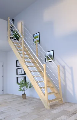 Produktbild von Holztreppe Korfu gerade-Holz-Edelstahl Geländer weiß-beidseitig-ohne Setzstufen