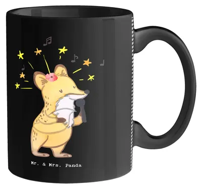 Produktbild von Mr. & Mrs. Panda Kaffeetasse Sängerin Herz - Schwarz - Geschenk, Teetasse, heißgetränkebecher, Becher, Tasse, Kaffeebecher