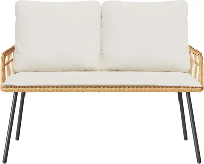 Immagine prodotto di Panchina da giardino vidaXL con cuscini, colore naturale, 114 x 64 x 90 cm, acciaio