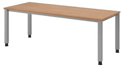 Produktbild von bümö Schreibtisch Serie-Q - Gestell: Silber, Nachbildung: Nussbaum, Größe:  200 x 80 cm