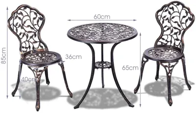 Produktbild von Balkonset 3 teilig, Gartenset Bistroset aus Aluminiumguss, Bistrotisch mit 2 Stühle, Garten Sitzgruppe Gartenmöbel, Gartenmöbel antik für Balkon Garten Terrrase