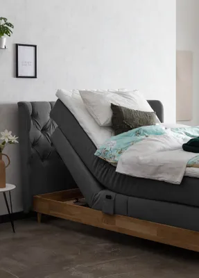 Produktbild von Belanoti EON Boxspringbett 160x200 elektrisch verstellbar 7-Zonen Taschenfederkern Matratze inkl Visco Topper Bett 160x200 mit Motor in der Farbe Anthrazit H2/H3 Polsterbett Motorbett mit Massivholz