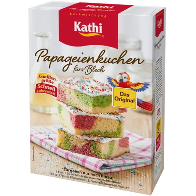 Produktbild von Kathi Backmischung Papageienkuchen fürs Blech (840g Packung) + usy Block