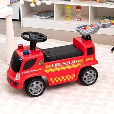 Produktbild von Rutscherauto Kinder mit Bubble Maschine, Feuerwehrfahrzeug Kinder bis 20kg, Rutschauto mit Lichtern und Musik, Rutscherfahrzeug für Baby von 18-36 Monate (Modell 1)