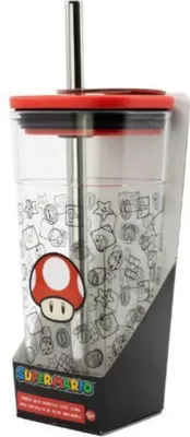 Produktbild von Super Mario Toad Trinkbecher Becher mit Edelstahl Trinkhalm 540 ml