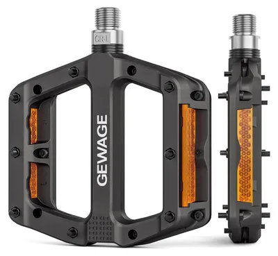 Image de Pédales de vélo en fibre de nylon, plateformes pour VTT, avec réflecteurs, filetage 9/16 pouces, antidérapantes, noires, 3 roulements