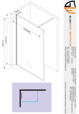 Produktbild von Glaswerk Westfalen- LiLy 140x200cm  Duschwand  Grauglas