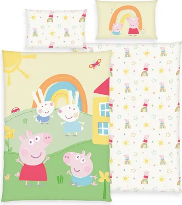 Produktbild von HERDING Peppa Wutz Kleinkind-Bettwäsche-Set ‘Peppas Welt’ – 100×135 cm, Renforcé