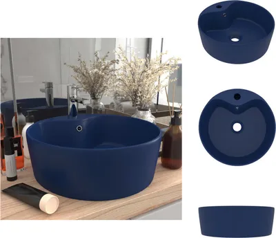 Immagine prodotto di vidaXL Lavabo con troppopieno blu scuro opaco 36x13 cm in ceramica - Lavabo da bagno