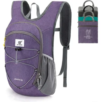 Immagine prodotto di Zaino piccolo da 15L/20L, zaino pieghevole da giorno, zaino da trekking, zaino da viaggio, unisex, colore viola