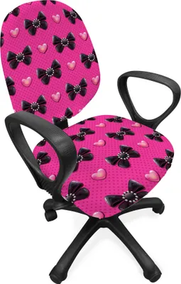 Produktbild von ABAKUHAUS Pearls Bürostuhl Schonbezug, Bow Ties mit Herzen, dekorative Schutzhülle aus Stretchgewebe, Pink Schwarz