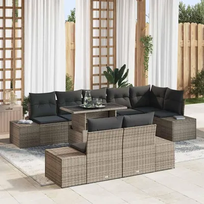 Image de Maison Exclusive - Ensemble canapé de jardin avec coffre de rangement 9 pièces gris polyrotin