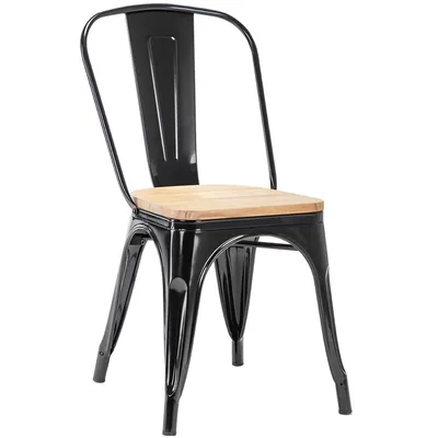 Immagine prodotto di Sedia da cucina in metallo sedia da pranzo in legno seduta impilabile, Colore:Nero+legno naturale , Materiale:Metallo