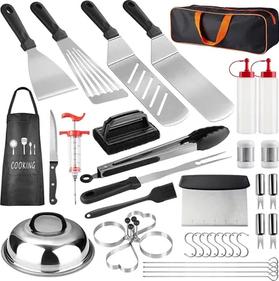 Image de Set d'accessoires pour barbecue 38 pièces, BBQ Set d'outils pour barbecue en acier inoxydable pour la famille et les amis Camping Party, outils pour barbecue avec sac de rangement portable et paquet cadeau