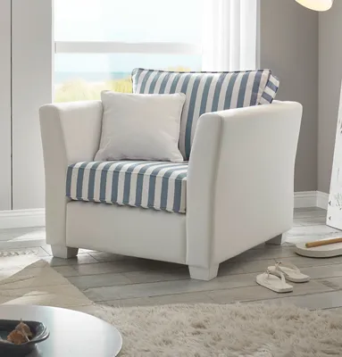 Produktbild von Sessel "Hooge" in creme und blau Landhaus Wohnzimmer Loungesessel 95 cm