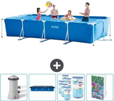 Immagine prodotto di Struttura rettangolare per piscina - 450 x 220 x 84 cm - Blu - Incluso nell'acquisto: pompa per piscina - copertura - filtro - manuale d'uso della piscina