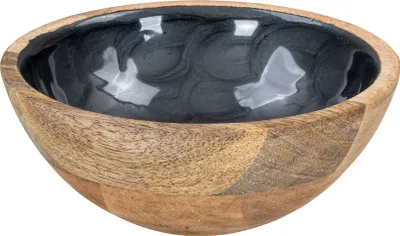 Produktbild von Schüssel 15cm Mango Holz Grau Perlmutt Emaille Schale Bowl Salatschüssel Deko