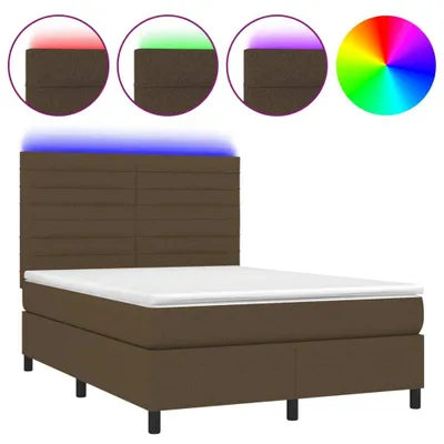 Immagine prodotto di Letto a Molle Materasso e LED Marrone Scuro 140x200 cm Tessuto