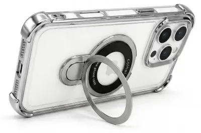 Produktbild von MagSafe Handyhülle für iPhone 15 Transparent Weiß – Case mit 360° drehbarem Ring-Ständer, stoßfeste Schutzhülle mit Kameraschutz