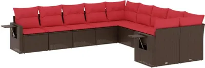 Zdjęcie produktu dla vidaXL 10-częściowa sofa ogrodowa z poduszkami, brązowa, z polirattanu