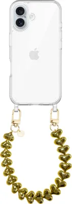 Produktbild von Funky Hearts (Gold) Transparant Cord Hülle - Kompatibel mit iPhone 16