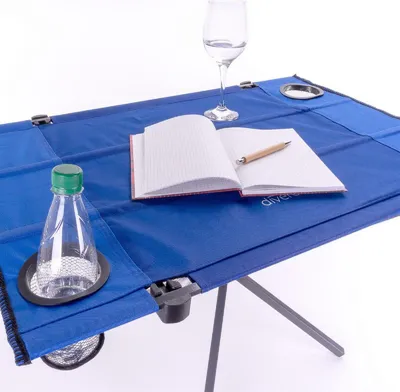 Produktbild von VCM Falttisch | Campingtisch faltbar | Maße ca. 80x50cm | Tisch mit Getränkehalter | Polyester Stahl | Blau