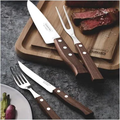 Produktbild von Famanu Steakbesteck 14-teilig - Edelstahl mit Holzgriffen