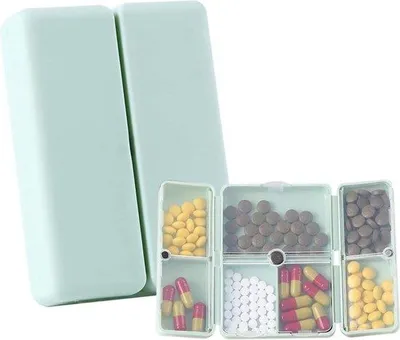 Zdjęcie produktu dla Pudełko do przechowywania tabletek na 7 dni - 2 sztuki - Składane pudełko do przechowywania tabletek - System przechowywania - Organizer do tabletek - Pudełko na leki z 7 przegródkami - Idealne w podróży - Wodoodporne - Do codziennego użytku i podróży, pojemnik na leki, witaminy