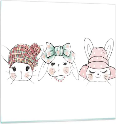 Produktbild von Bilder auf glas - Bunnys Hüte Illustration Kinder - 70x70cm - Glasbilder - Wandbilder - Kunstdruck - zum Aufhängen bereit - Wanddekoration aus Glas - Glas Bilder - Wandbild auf Glas - GAC70x70-2852