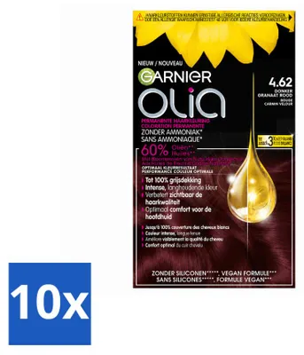 Obrázok produktu pre 10 ks farby na vlasy Garnier Olia 4.62 – tmavá granátová farba – bez amoniaku – výhodný balík – 10 kusov