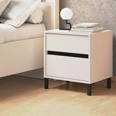 Produktbild von Dmora Nachttisch Combatte 48x40x55h cm Weiß, ein Regal, 2 Schubladen